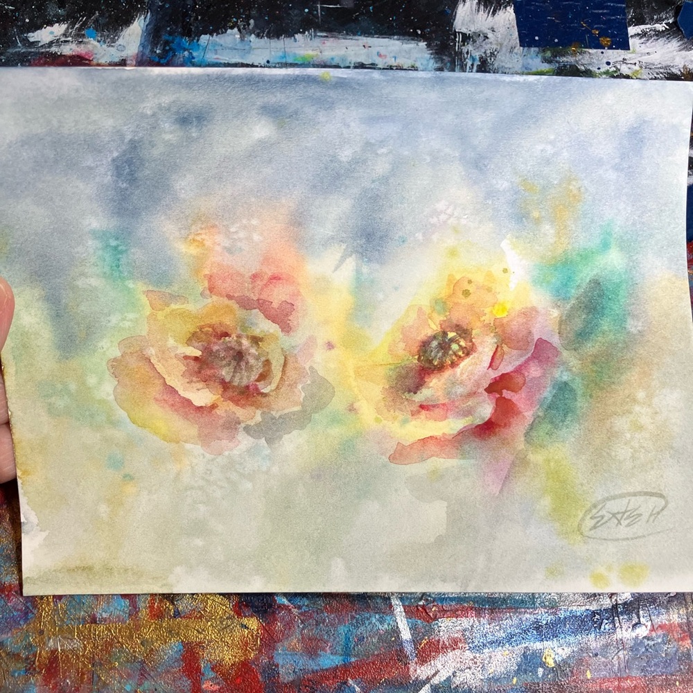 Original painting Poppies watercolor handmade floral art wall decor Artettina US